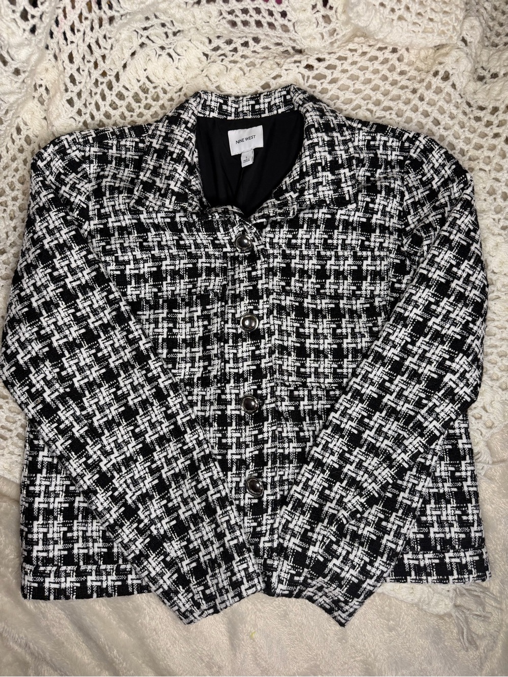 Nine West Black & White Tweed Button Jacket